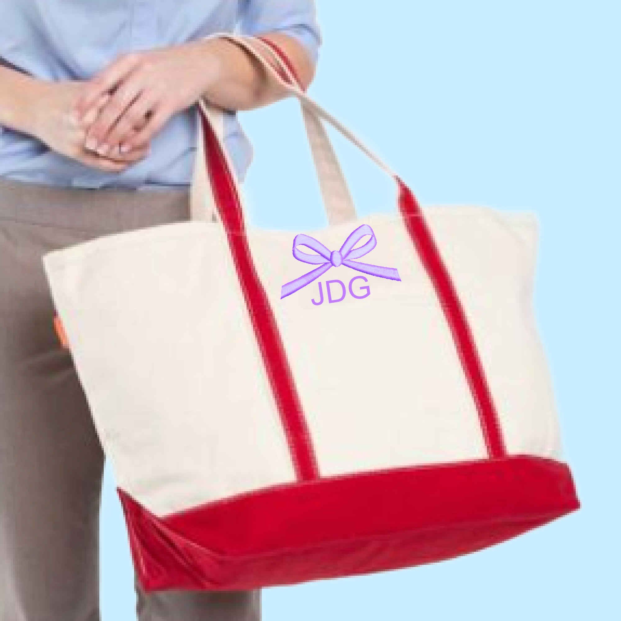 Bow Embroidery Design Tote Bag