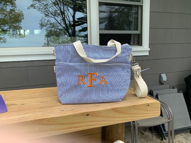 Lunch for Two Cooler Embroidered Striped Cooler