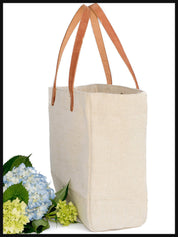 Linen and Leather Tote - Scallop Monogrammed Girlfriend Gift