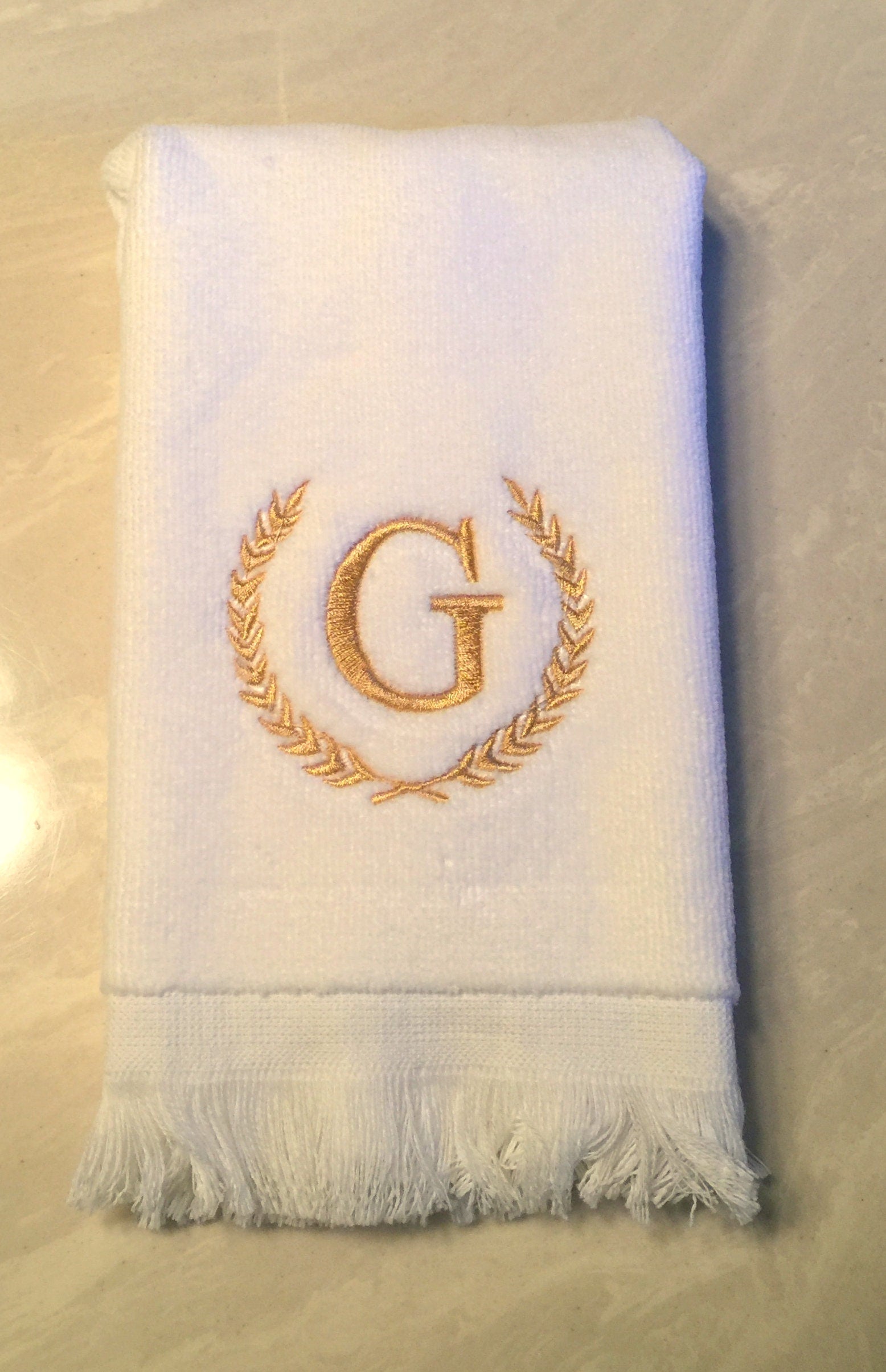 Single Initial Embroidered Towel with Wreath Design