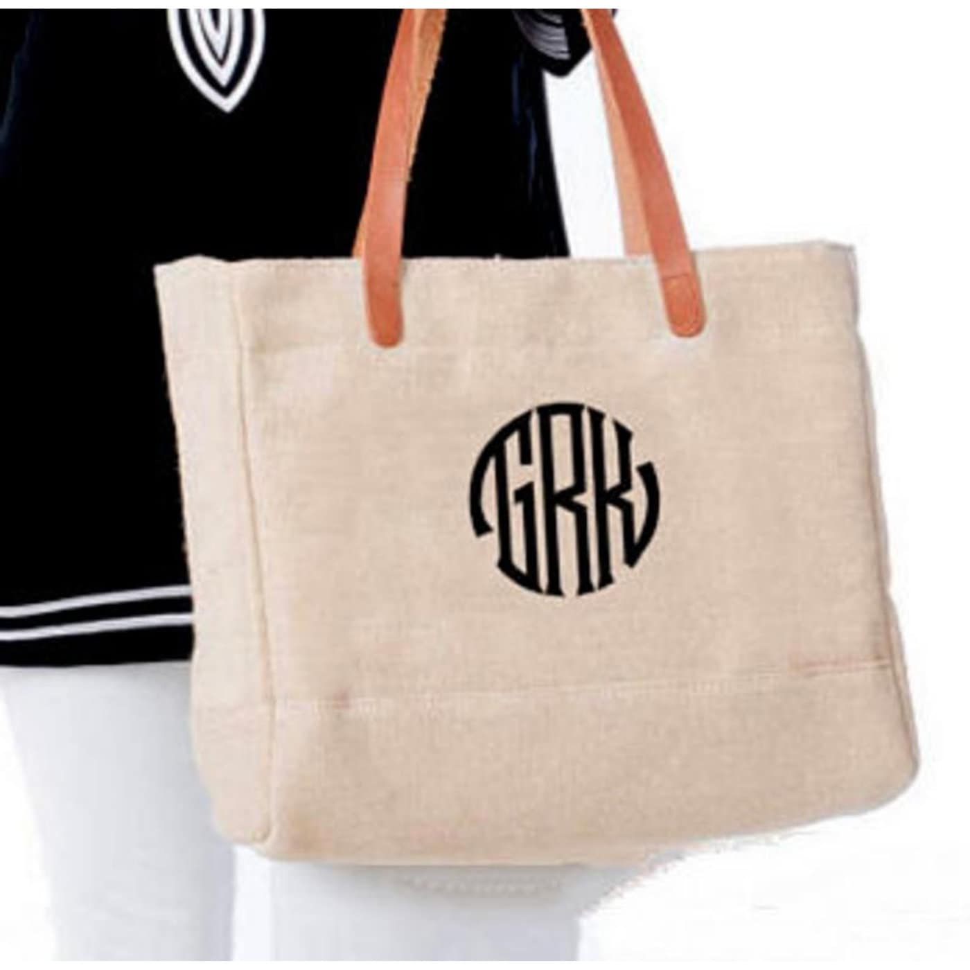 Linen and Leather Tote with Seal Monogram