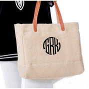 Linen and Leather Tote with Seal Monogram