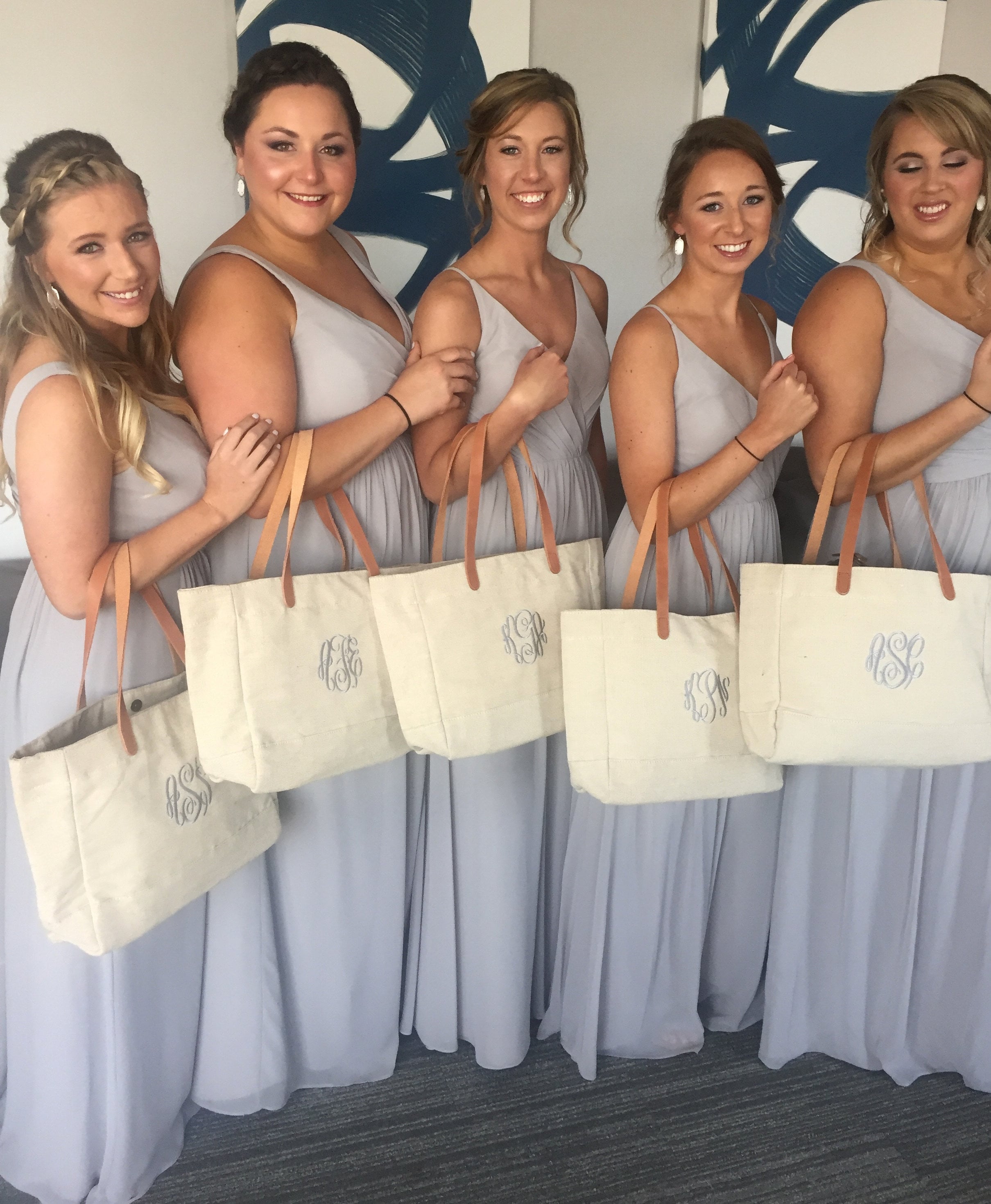 Linen and Leather Tote -Deco Monogram