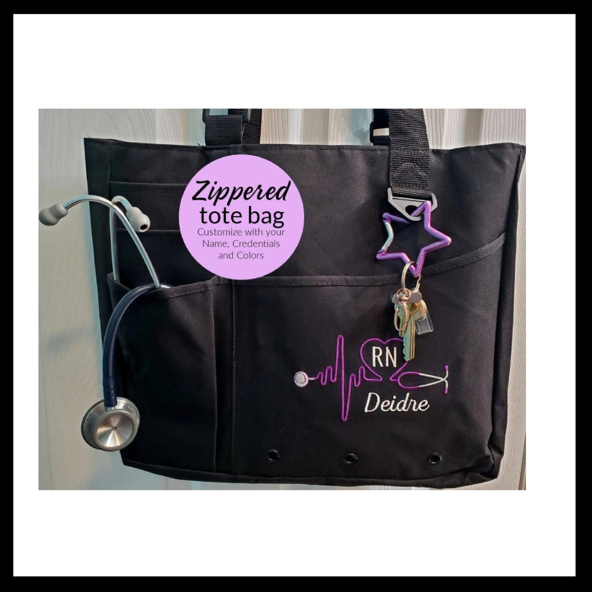 Monogrammed Nurse Work Tote Bag