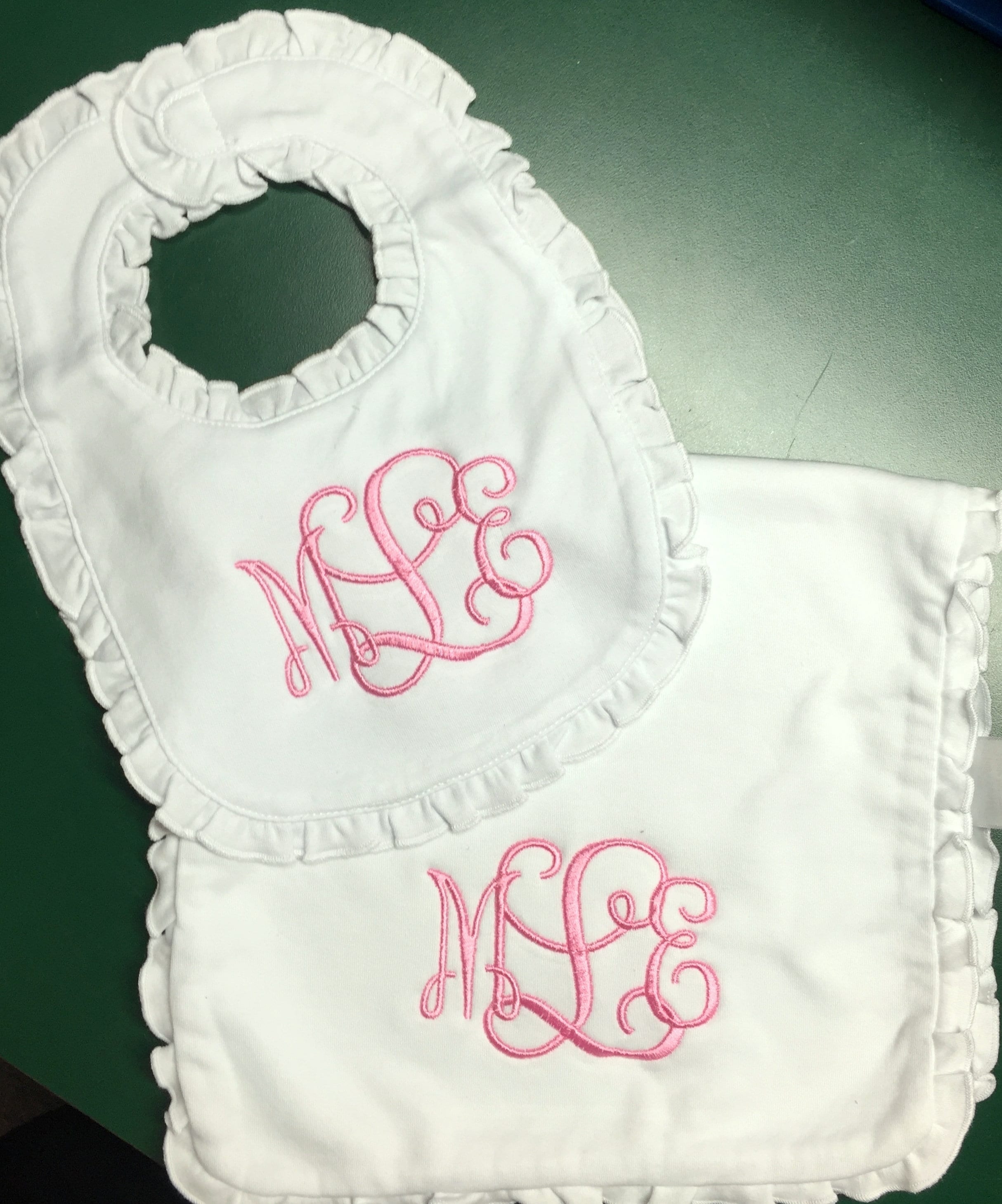 Monogrammed Ruffle Baby Bib Set