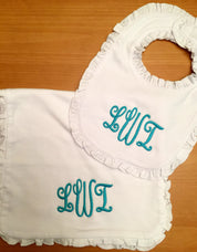 Monogrammed Ruffle Baby Bib Set