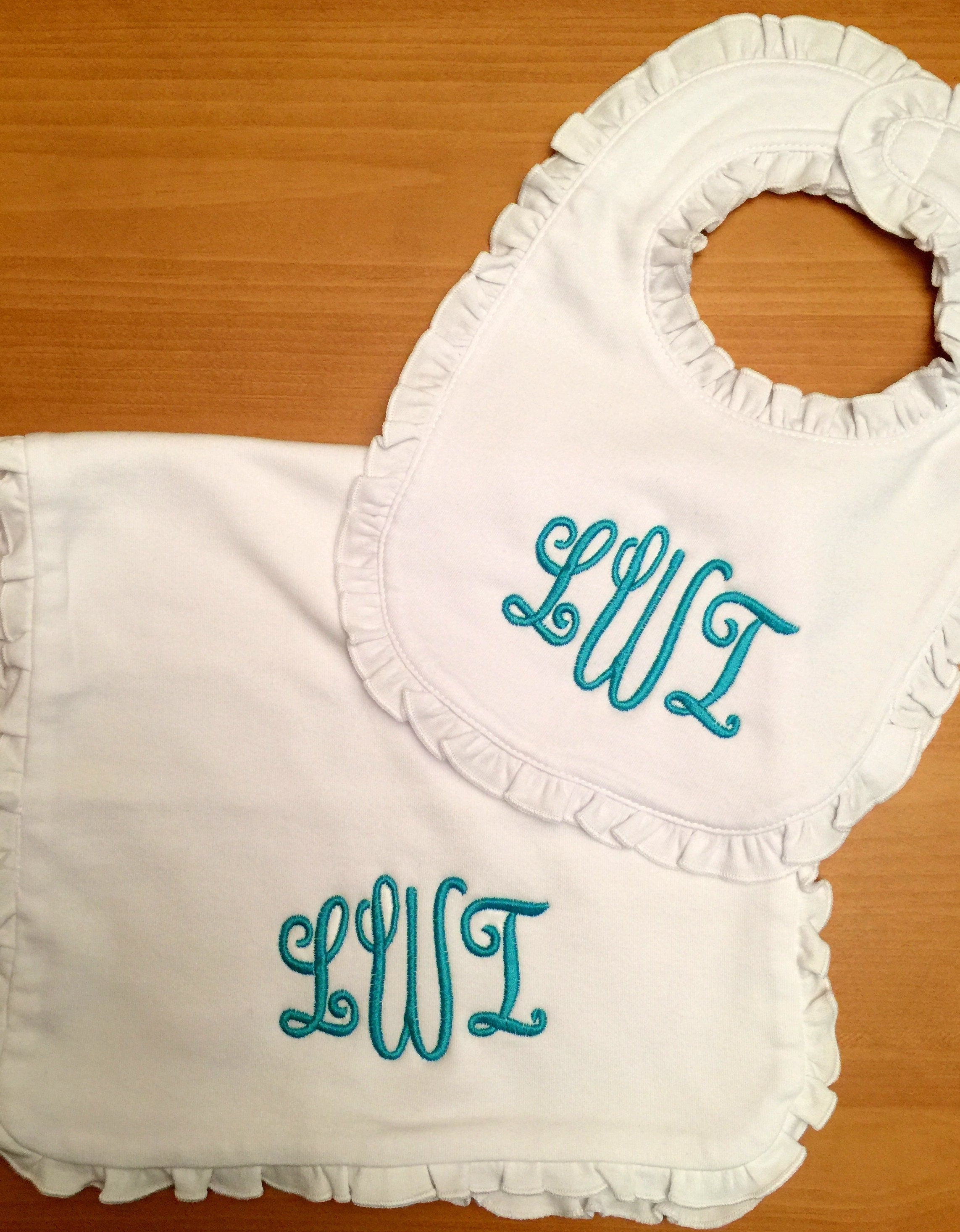 Monogrammed Ruffle Baby Bib Set