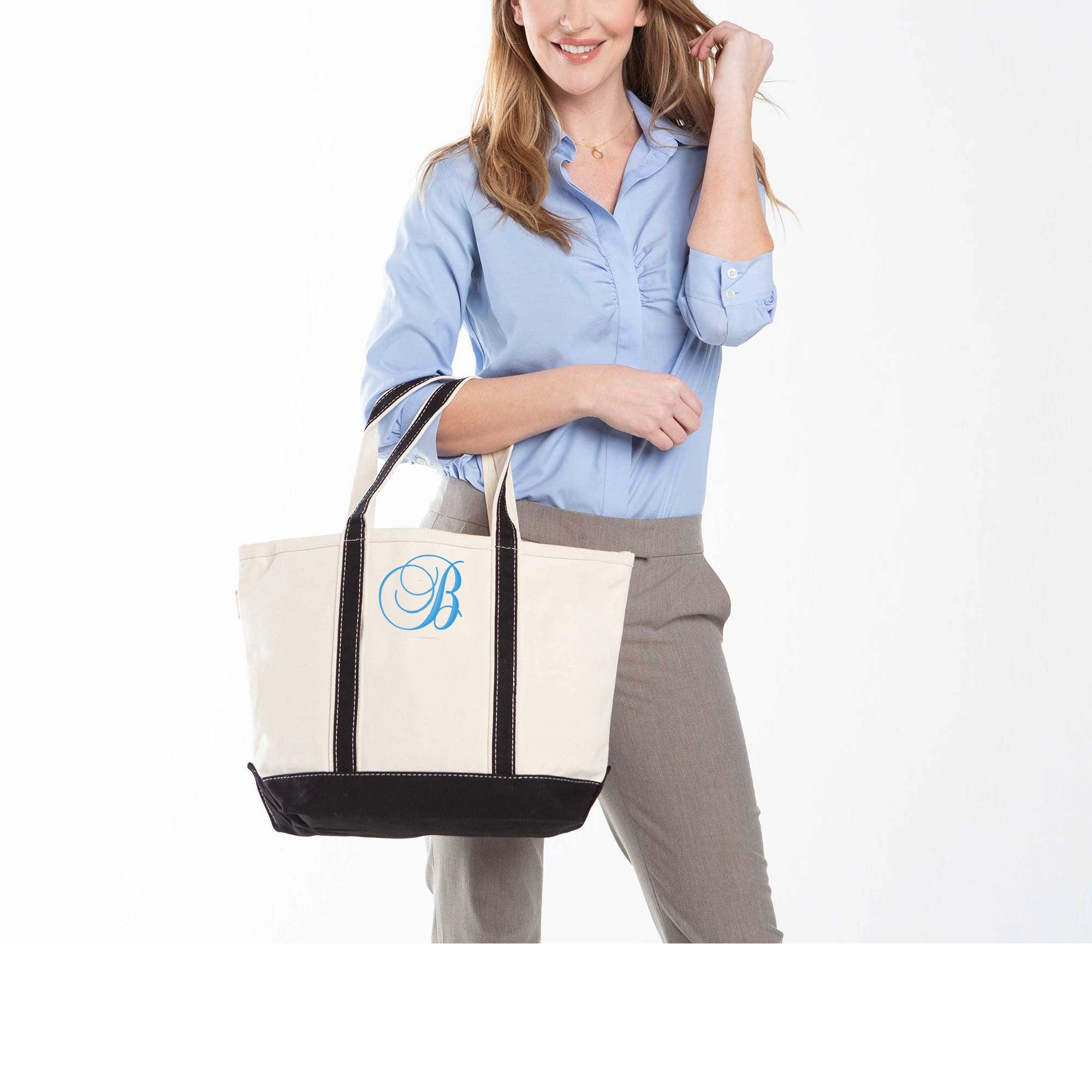 Single Letter Personalized Canvas Tote Bag, Canvas Tote with Handles