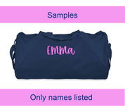 SAMPLES Kids Duffle Bags-only names listed