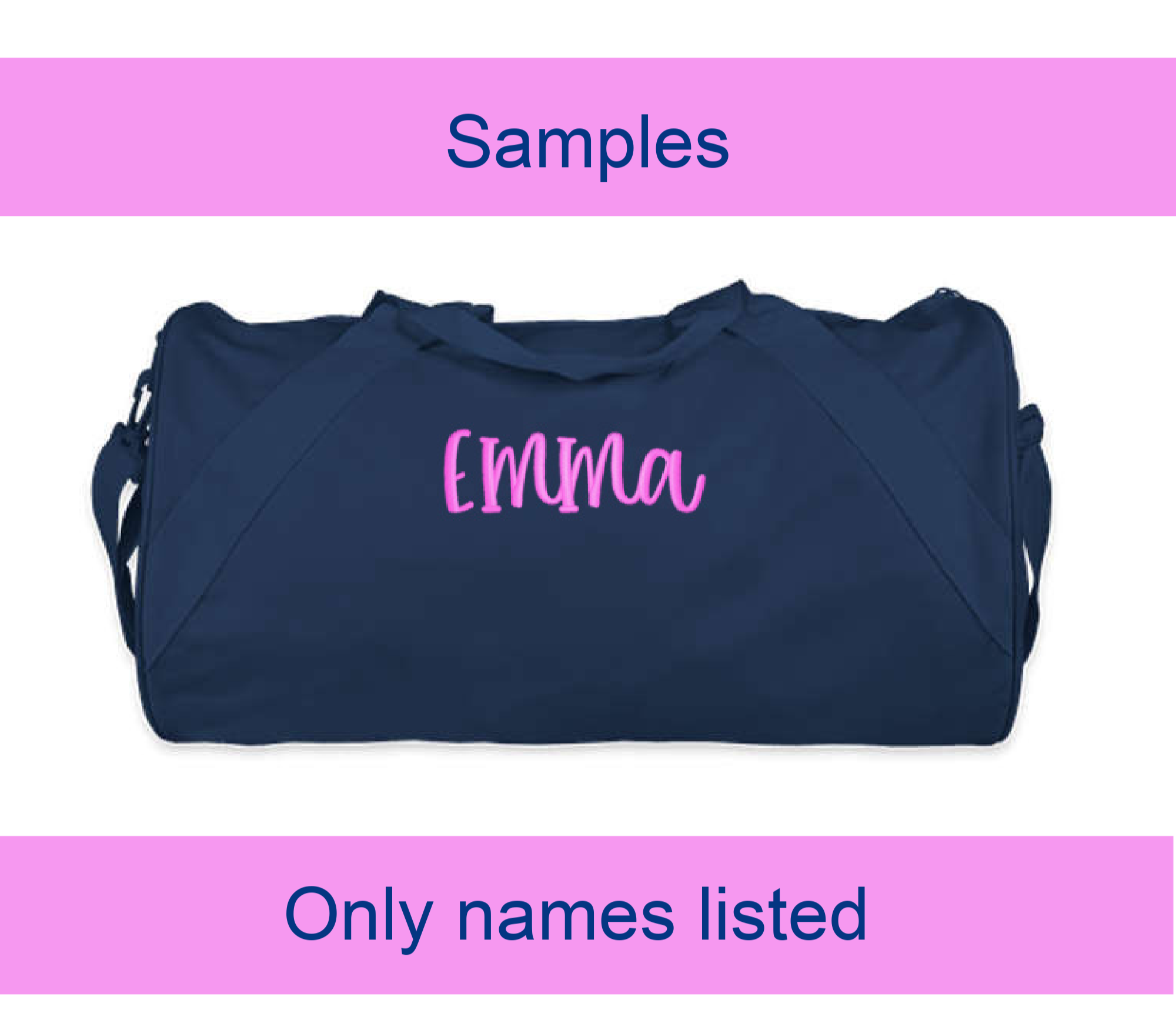SAMPLES Kids Duffle Bags-only names listed