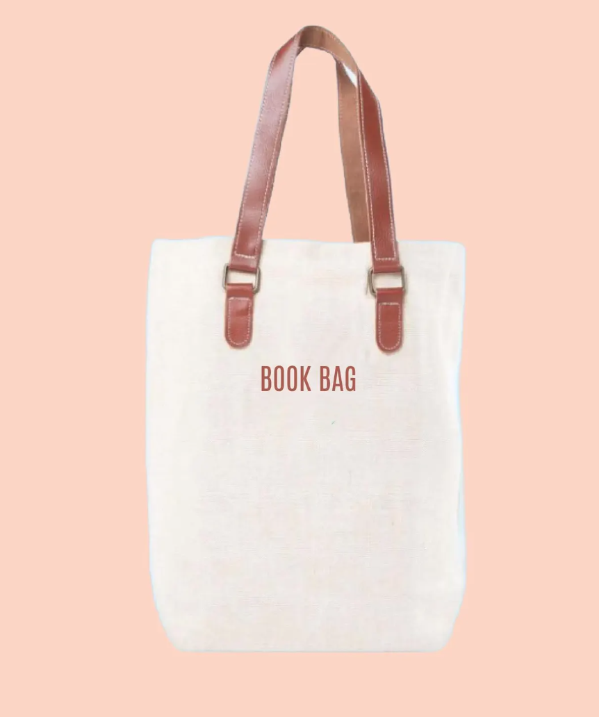 Jute Book Bag with Leather Handle