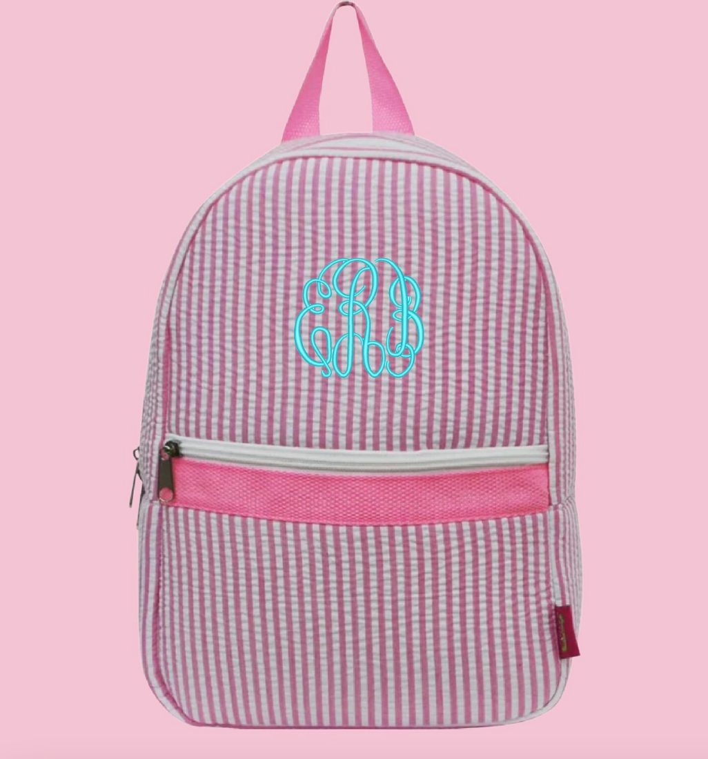 Monogrammed Small Seersucker Backpack