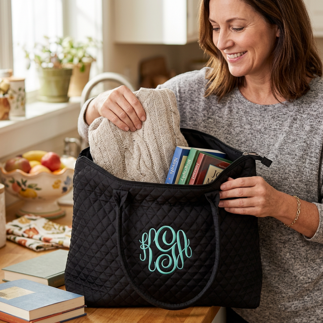 Black Quilted Tote Bag