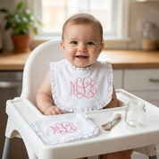 Monogrammed Ruffle Baby Bib Set