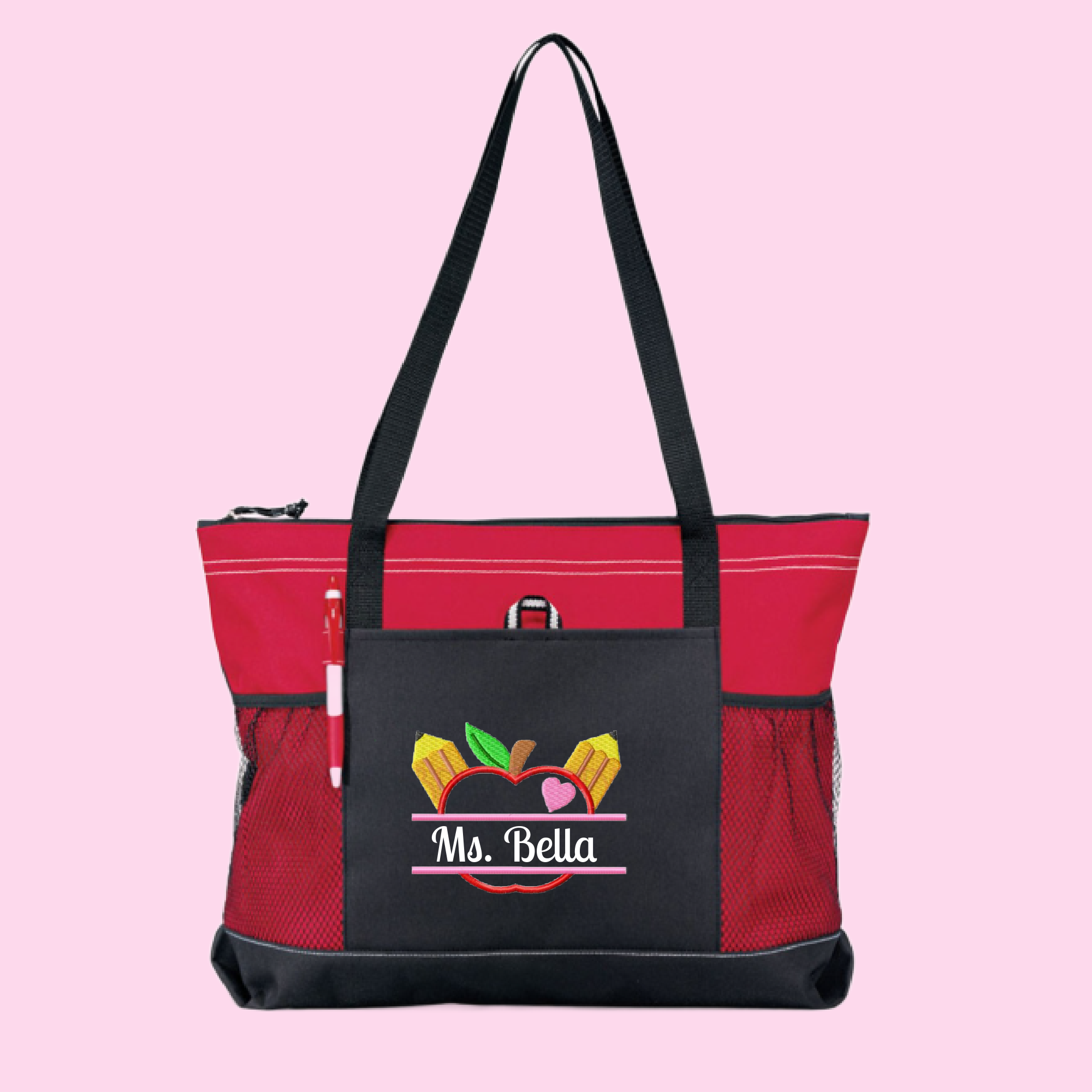 Split Apple Outline Teacher Tote Bag