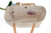 Linen and Leather Tote with Seal Monogram