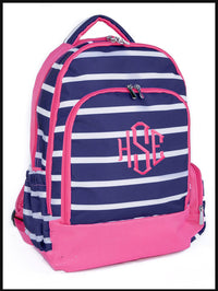 Presley Prep Stripe Backpack - Navy with Hot Pink