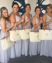 Linen and Leather Tote , Genuine Leather Handles Tote