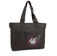 Monogrammed Nurses Bag with Circle - Black