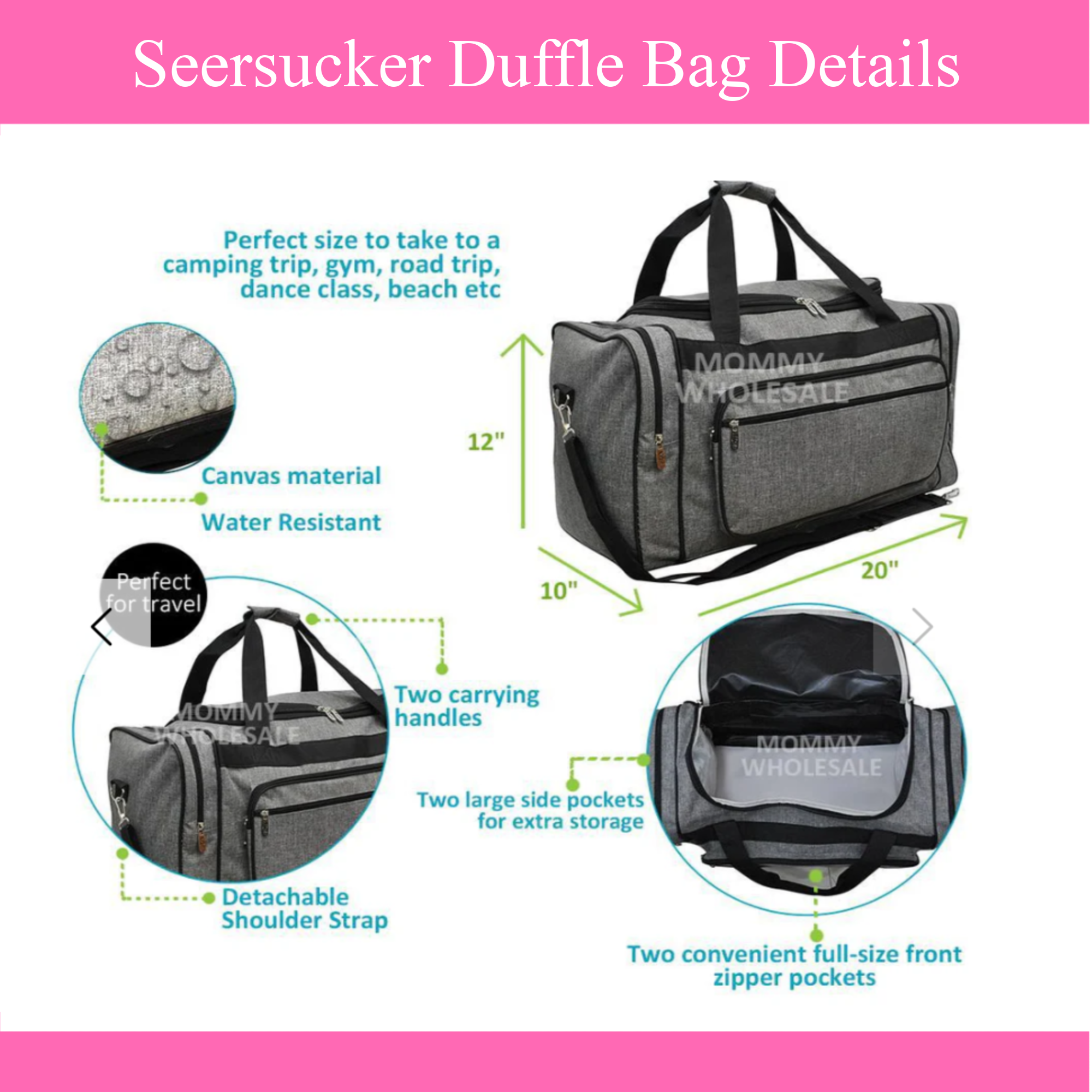 Personalized Seersucker Duffle Bag